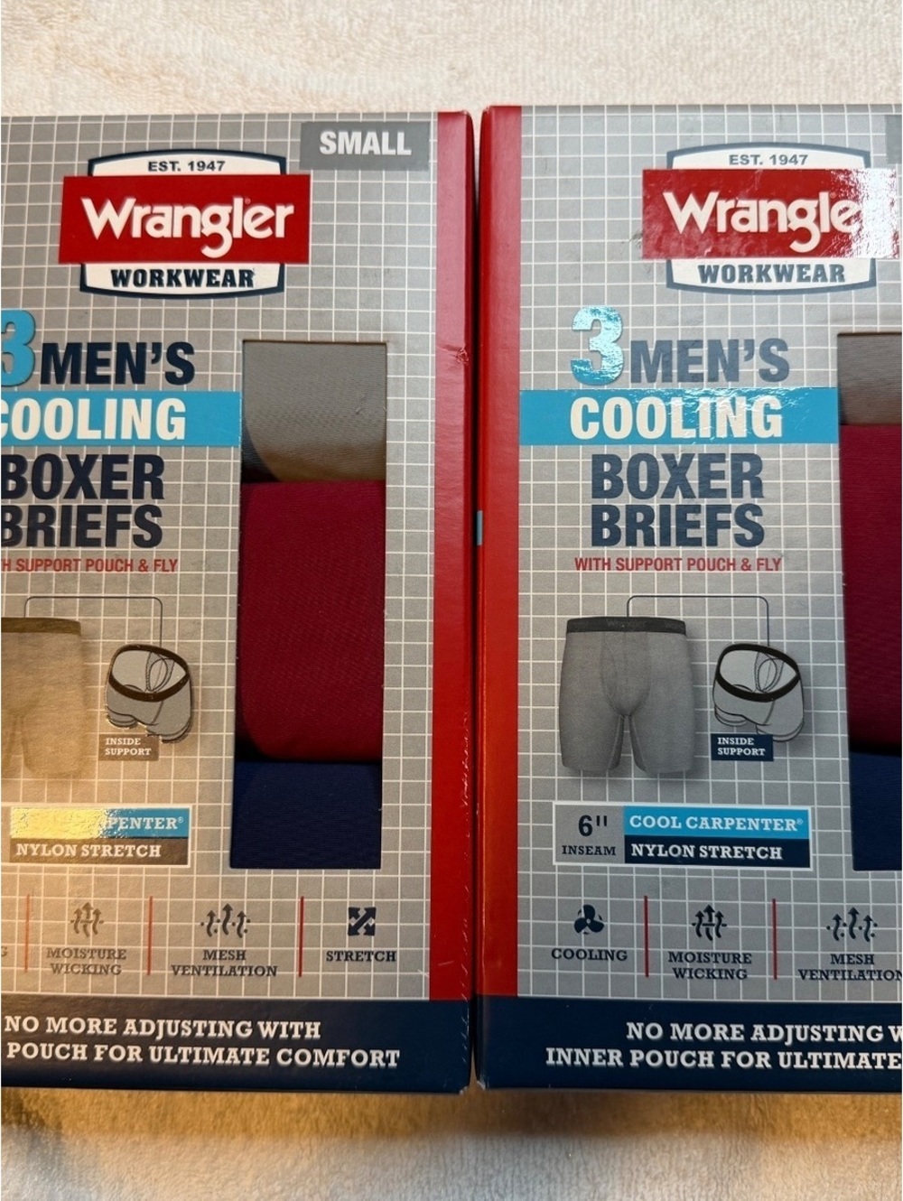 Wrangler Men's Cooling Boxer Briefs 3-Pack Small Nylon Stretch 2 Boxes - #1011